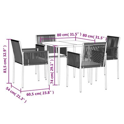 vidaXL spisebordssæt til haven 5 dele m. hynder polyrattan + stål sort