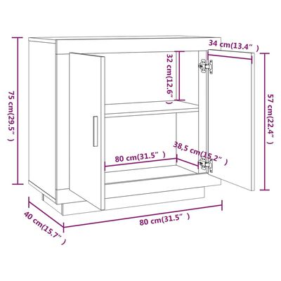 vidaXL skænk 80x40x75 cm konstrueret træ hvid