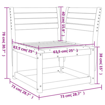 vidaXL hjørnemodul til havesofa 73x73x78 cm massivt fyrretræ