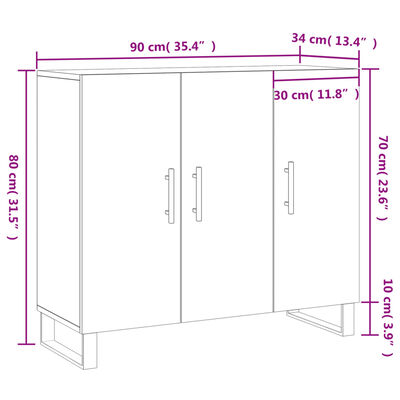 vidaXL skab 90x34x80 cm konstrueret træ brun egetræsfarve