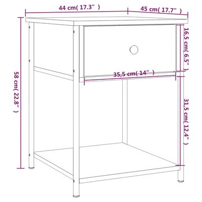 vidaXL sengeborde 2 stk. 44x45x58 cm konstrueret træ grå sonoma-eg