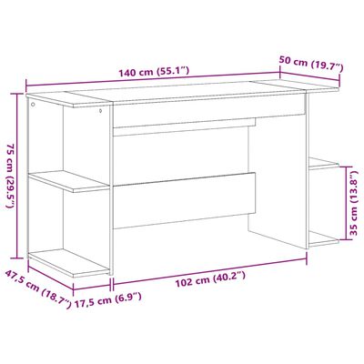 vidaXL skrivebord 140x50x75 cm konstrueret træ hvid