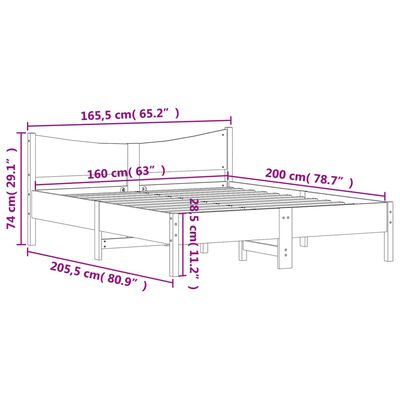 vidaXL sengeramme uden madras 160x200 cm massivt fyrretræ hvid