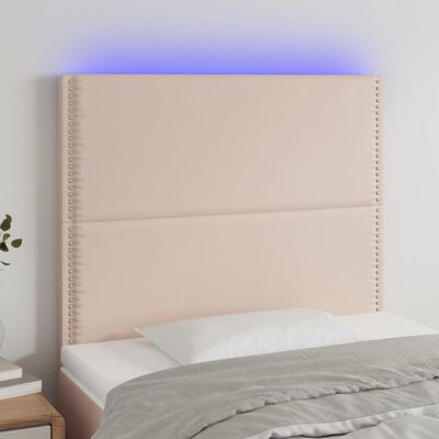 vidaXL sengegavl med LED-lys 100x5x118/128 cm kunstlæder cappuccino