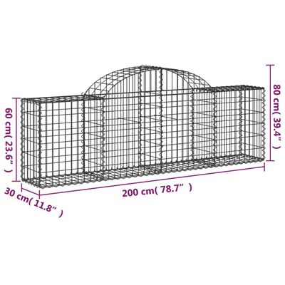 vidaXL buede gabionkurve 3 stk. 200x30x60/80 cm galvaniseret jern