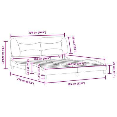 vidaXL sengeramme med LED-lys 180x200 cm stof cremefarvet