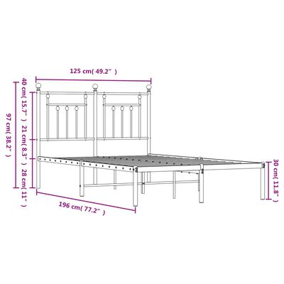 vidaXL sengeramme med sengegavl 120x190 cm metal hvid