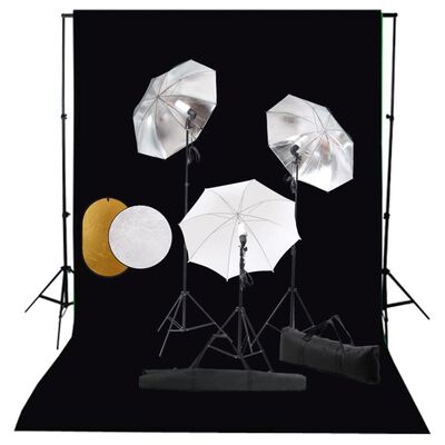 vidaXL fotostudieudstyr med lamper, paraplyer, baggrund og reflektor