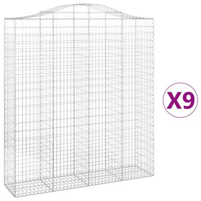 vidaXL buede gabionkurve 9 stk. 200x50x220/240 cm galvaniseret jern