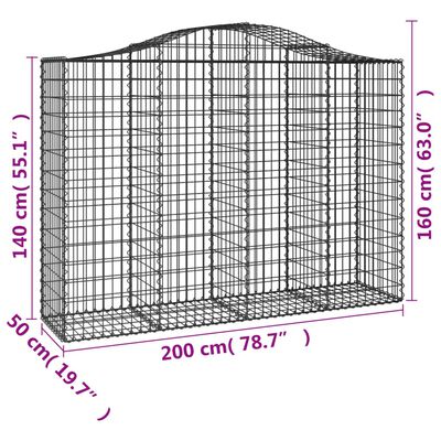 vidaXL buede gabionkurve 5 stk. 200x50x140/160 cm galvaniseret jern