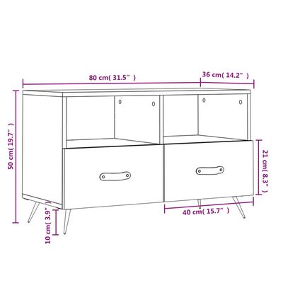 vidaXL tv-bord 80x36x50 cm konstrueret træ brun egetræsfarve