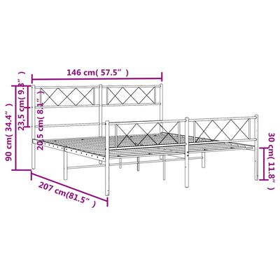 vidaXL sengeramme med sengegavl og fodgærde 140x200 cm metal hvid