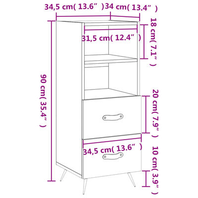 vidaXL skænk 34,5x34x90 cm konstrueret træ betongrå