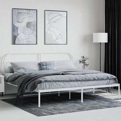 vidaXL sengeramme med sengegavl 193x203 cm metal hvid