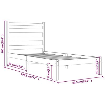 vidaXL sengeramme 75x190 cm Small Single massivt fyrretræ sort