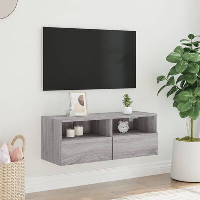 vidaXL væghængt tv-bord 80x30x30 cm konstrueret træ grå sonoma-eg