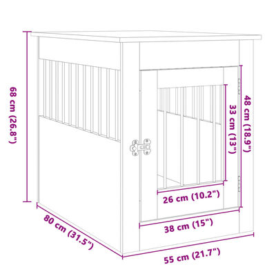 vidaXL hundebur 55x80x68 cm konstrueret træ sonoma-eg