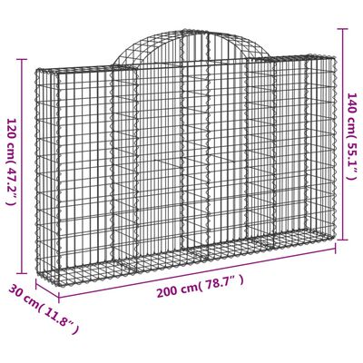 vidaXL buede gabionkurve 14 stk. 200x30x120/140 cm galvaniseret jern