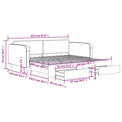 vidaXL daybed med udtræk og skuffer 100x200 cm stof lysegrå