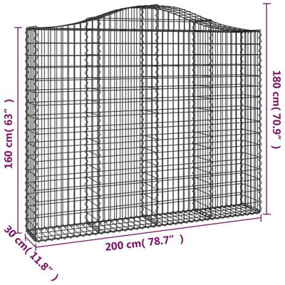 vidaXL buede gabionkurve 2 stk. 200x30x160/180 cm galvaniseret jern