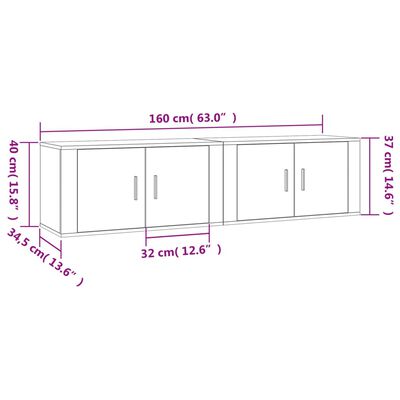 vidaXL væghængte tv-skabe 2 stk. 80x34,5x40 cm betongrå