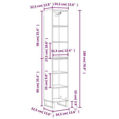 vidaXL skab 34,5x32,5x180 cm konstrueret træ betongrå