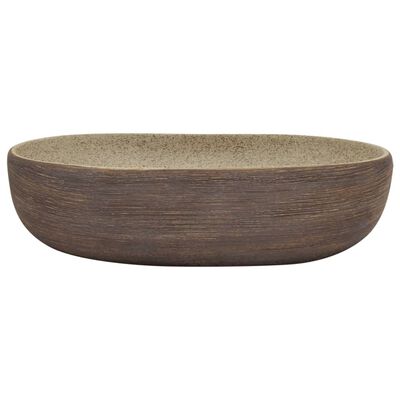 vidaXL håndvask til bordplade 59x40x14 cm oval keramik sand og brun