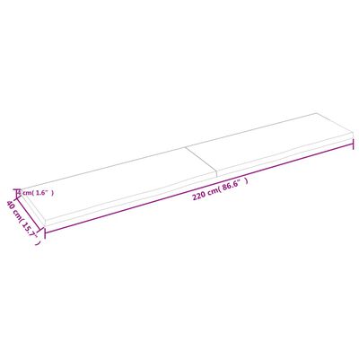 vidaXL bordplade til badeværelse 220x40x(2-4) cm massivt træ mørkebrun