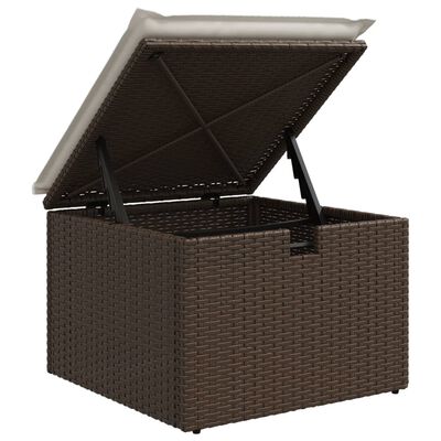 vidaXL haveskammel med hynde 55x55x37 cm polyrattan brun