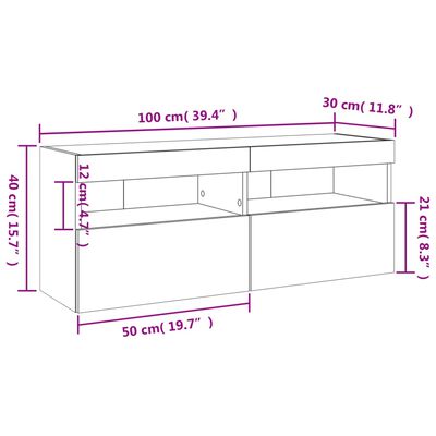 vidaXL væghængt tv-bord med LED-lys 100x30x40 cm betongrå