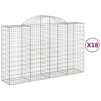 vidaXL buede gabionkurve 18 stk. 200x50x120/140 cm galvaniseret jern