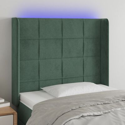 vidaXL sengegavl med LED-lys 83x16x118/128 cm fløjl mørkegrøn