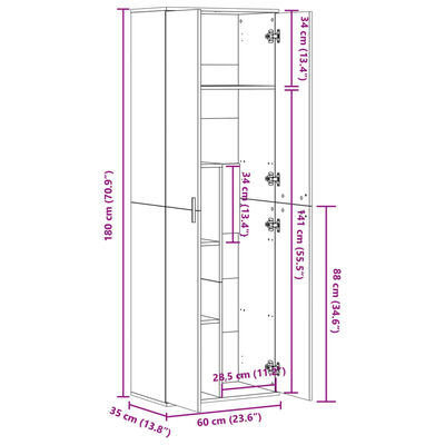 vidaXL højskab 60x35x180 cm konstrueret træ hvid