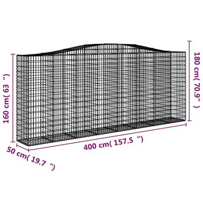 vidaXL buede gabionkurve 6 stk. 400x50x160/180 cm galvaniseret jern