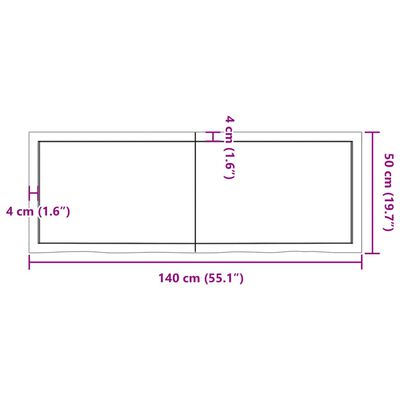 vidaXL bordplade til badeværelse 140x50x(2-6) cm massivt træ mørkebrun