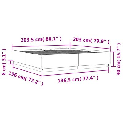 vidaXL sengeramme med LED-lys 200x200 cm konstrueret træ sonoma-eg