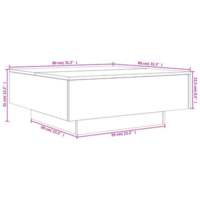 vidaXL sofabord med LED-lys 80x80x31 cm hvid