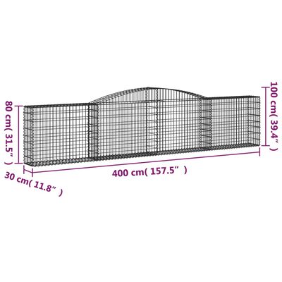 vidaXL buede gabionkurve 10 stk. 400x30x80/100 cm galvaniseret jern