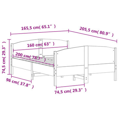 vidaXL sengeramme uden madras 160x200 cm massivt fyrretræ