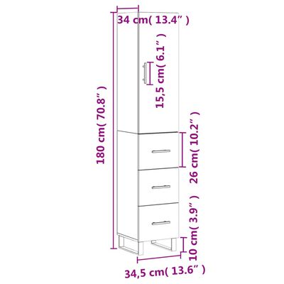 vidaXL skab 34,5x34x180 cm konstrueret træ røget egetræ