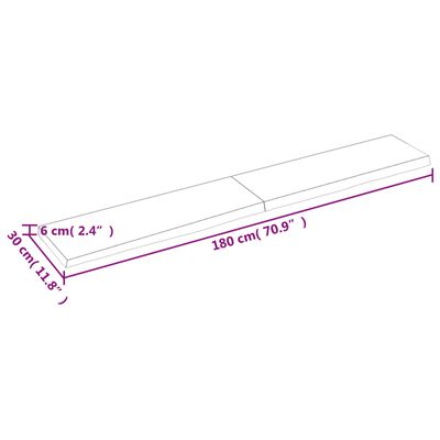 vidaXL bordplade til badeværelse 180x30x(2-6)cm massivt træ ubehandlet