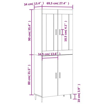 vidaXL højskab 69,5x34x180 cm konstrueret træ hvid