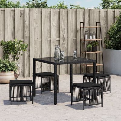 vidaXL haveskammel med hynder 4 stk. 41x41x36 cm polyrattan sort