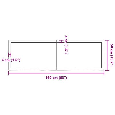 vidaXL bordplade til badeværelse 160x50x(2-6)cm massivt træ ubehandlet