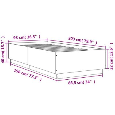 vidaXL sengeramme med LED-lys 90x200 cm konstrueret træ betongrå