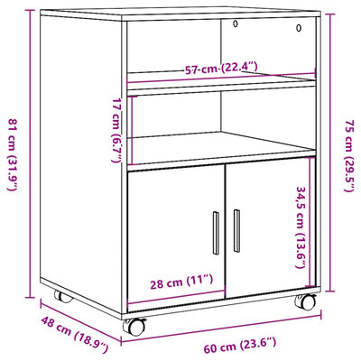 vidaXL rullebord 60x48x81 cm konstrueret træ gammelt trælook