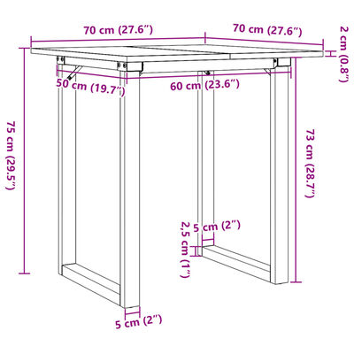 vidaXL spisebord 70x70x75 cm O-stel massivt fyrretræ og støbejern