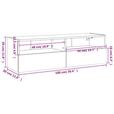 vidaXL væghængt tv-bord 100x30x30 cm konstrueret træ sort