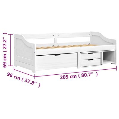 vidaXL daybed med tre skuffer IRUN hvid 90x200 cm massivt fyrretræ