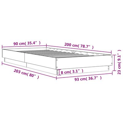 vidaXL sengeramme med LED-lys 90x200 cm betongrå